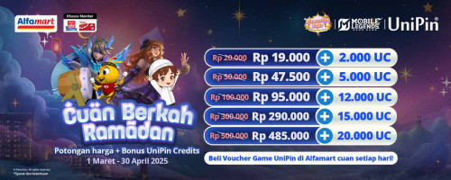 Cuan Tebar Ramadan! Beli Voucher Game UniPin di Alfamart, Dapatkan Double Bonus Tiap Hari!